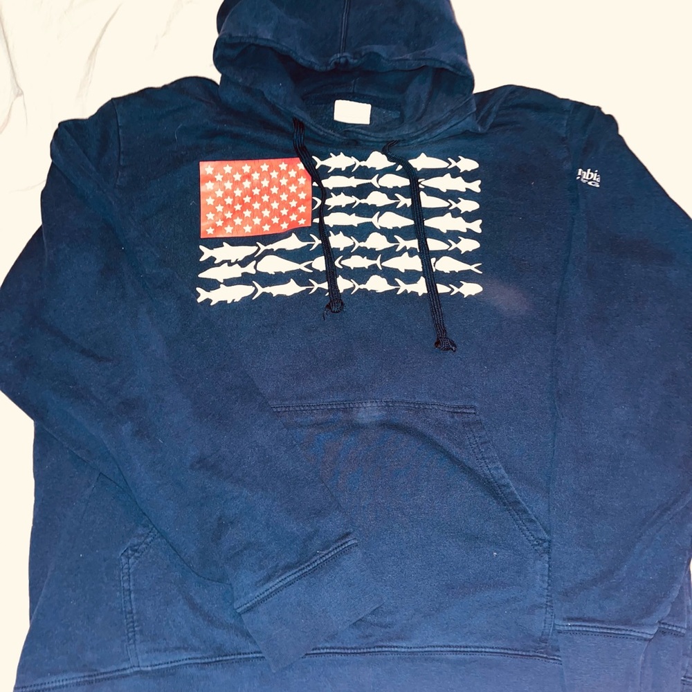 Columbia PFG Navy Graphic Hooded Sweatshirt - Mens XL